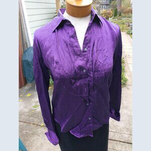 Blouse: Silk, satiny purple. Loose fit size small - by Ralph Lauren.